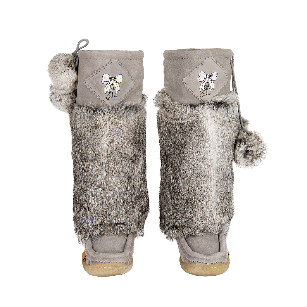 Smoky Grey Suede Mukluks with White Embroidery - Lukluks by Bayly